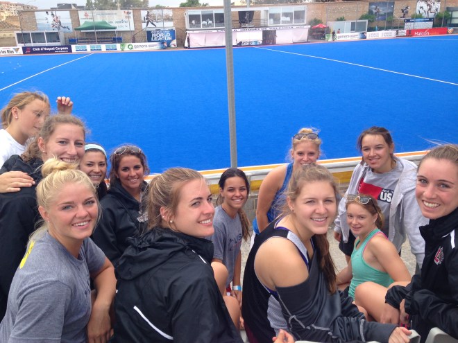 Our team views the blue turf they will play  on during the game