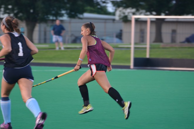 Theres Delahanty zeroes in on an opponent during a scrimmage 