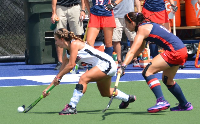 Kristen Taylor passes the ball avoiding a Liberty defender