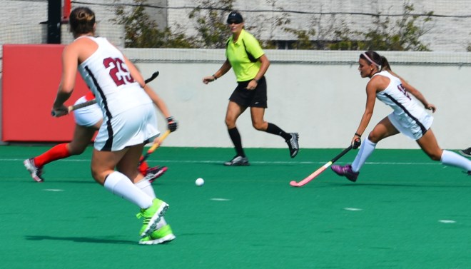 Amanda Magadan chases down a lose ball against Boston University