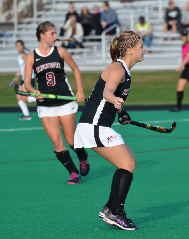 Senior Abby Stefenides gets ready to receive the ball against Yale